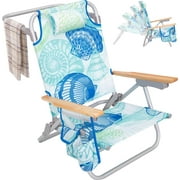 #WEJOY Folding Low Beach Chair Foldable 4-Position Reclining Lawn Chairs With Wooden Arms\u0026Cooler for Outdoor,Camping,Park